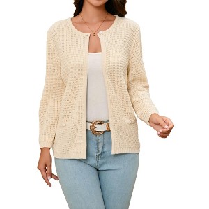 Women Crochet Knit Open Front Cardigan Long Sleeve Sweater Shrugs Outerwear Fall Outfits - 1 of 4