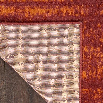 Red Abstract Synthetic Reversible Washable 4' x 6' Rug