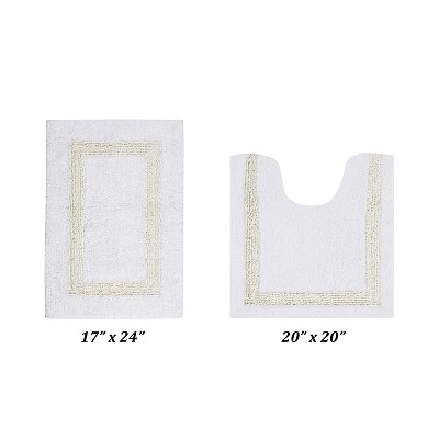 Hotel 2 PC Bath Rug 100% Premium Cotton Tufted Weave Two Tone Reversible Bathroom Rug, Super Soft Absorbent, Machine Washable Bath Mat