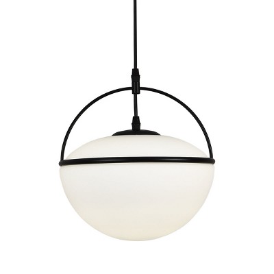 PAKOKULA 60-Watt 1-Light Black Modern Globe Shaped Hanging Pendant Light with Milky Frosted Glass Shade