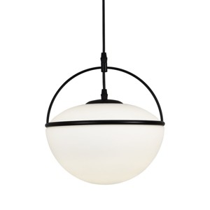 PAKOKULA 60-Watt 1-Light Black Modern Globe Shaped Hanging Pendant Light with Milky Frosted Glass Shade - 1 of 4