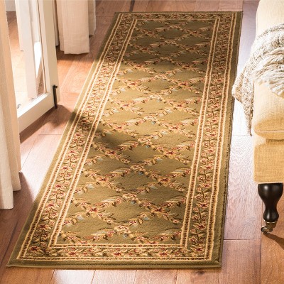 Elegant Green Floral Border 2'3" x 12' Synthetic Runner Rug