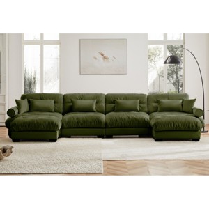 Modern 2 Seater Sofa With Ottoman, Sectional Sofas Large With 2 Ottoman, Large L Shape Sofa With Waist Pillow And Throw Pillows-Cuddlewood - 1 of 4