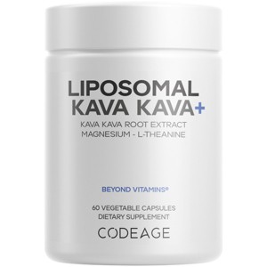 Codeage Liposomal Kava Kava+ Supplement 500 mg 30% Kavalactones with Magnesium Glycinate, Magnesium Oxide, L-Theanine, Liposomal Delivery, 60 Capsules - 1 of 4