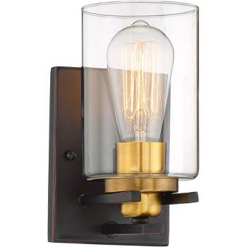 Possini Euro Design Vintage Industrial Wall Light Sconce Bronze Gold Hardwired 8 3/4" High Fixture Clear Glass Bedroom Bathroom