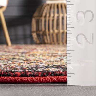 Medieval Red and Ivory Synthetic Square Area Rug, 6'