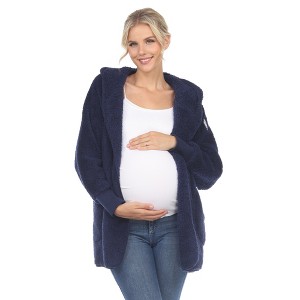 Maternity Plush Hooded Cardigan with Pockets - 1 of 4