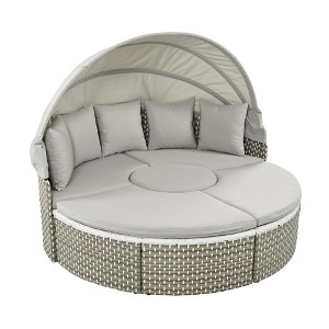 Gulches Gray Round Patio Chaise Lounges with Retractable Canopy - Outdoor Sectional Sofa Set - 1 of 4