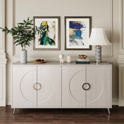 59.8" Modern Wooden 4-Door Sideboard Buffet Cabinet,Adjustable Shelves Storage Server for Living Room Kitchen Entryway-Baofuwish