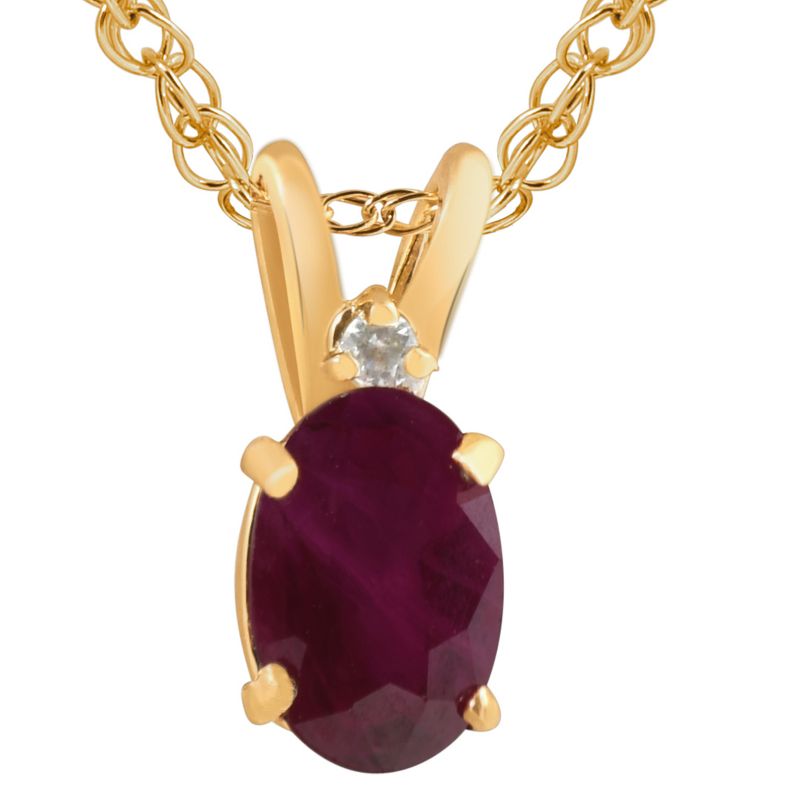Pompeii3 Oval Ruby & Diamond Solitaire Pendant 14 KT Yellow Gold With 18" Chain, 1 of 5