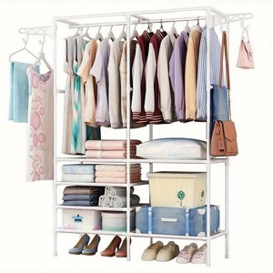 Portable Wardrobe Closet with 6 Shelves & 2 Hanging Rods, Multi-Layer Storage Organizer w/ Hooks for Bedroom, Living Room, Apartment - 1 of 4