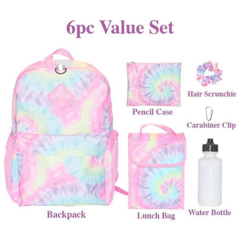 CLUB LIBBY LU Tie Dye Backpack Set for Girls, 16 inch, 6 Pieces - Includes Foldable Lunch Bag, Water Bottle, Scrunchie, & Pencil Case, 2 of 8