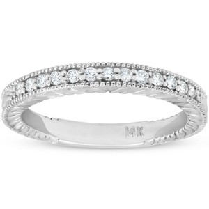 Pompeii3 1/5ct Diamond Vintage Womens Wedding Ring Stackable 14k White Gold Band - Size 6.5 - 1 of 4