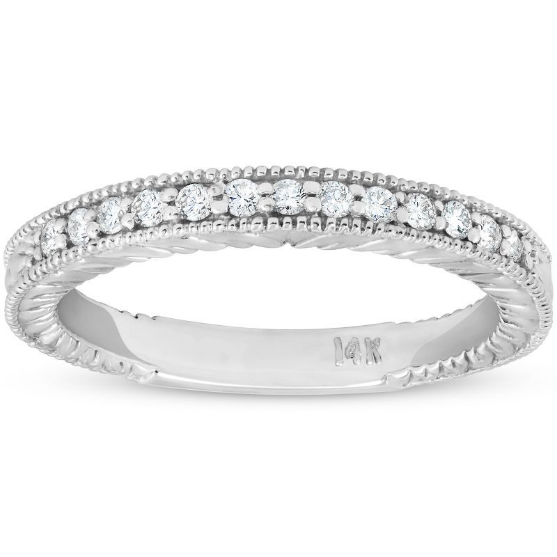 Pompeii3 1/5ct Diamond Vintage Womens Wedding Ring Stackable 14k White Gold Band - Size 5.5, 1 of 5