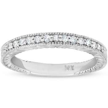 Pompeii3 1/5ct Diamond Vintage Womens Wedding Ring Stackable 14k White Gold Band - Size 7.5