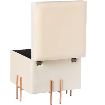 Ivory Velvet Storage Ottoman with Rose Gold Legs