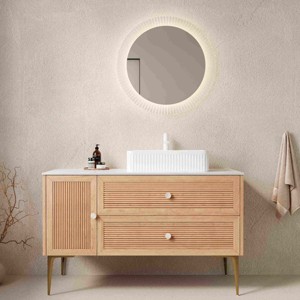 48" Modern Design Bathroom Vanity, Ceramic Sink, Oak Woodgrain Cabinet, Plywood Base,2 Drawers And One Door, Pre-assembled-The Pop Home - 1 of 4