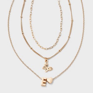 Girls' Initial with Choker and Layered Necklace Set - art class™ Gold - 1 of 3
