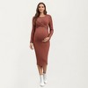Anna-Kaci Women's Ribbed Knit Maternity Dress with Long Sleeves and Front Twist Detail for Stretch Comfort and a Smooth, Fit - 3 of 4