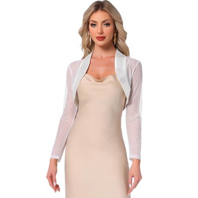 INSPIRE CHIC Women's Evening Coverup Open Front Long Sleeve Mesh Satin Bolero