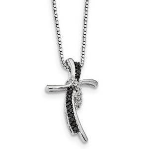 Black Bow Jewelry Black & White Diamond Double Crescent Cross Sterling Silver Necklace - 1 of 4