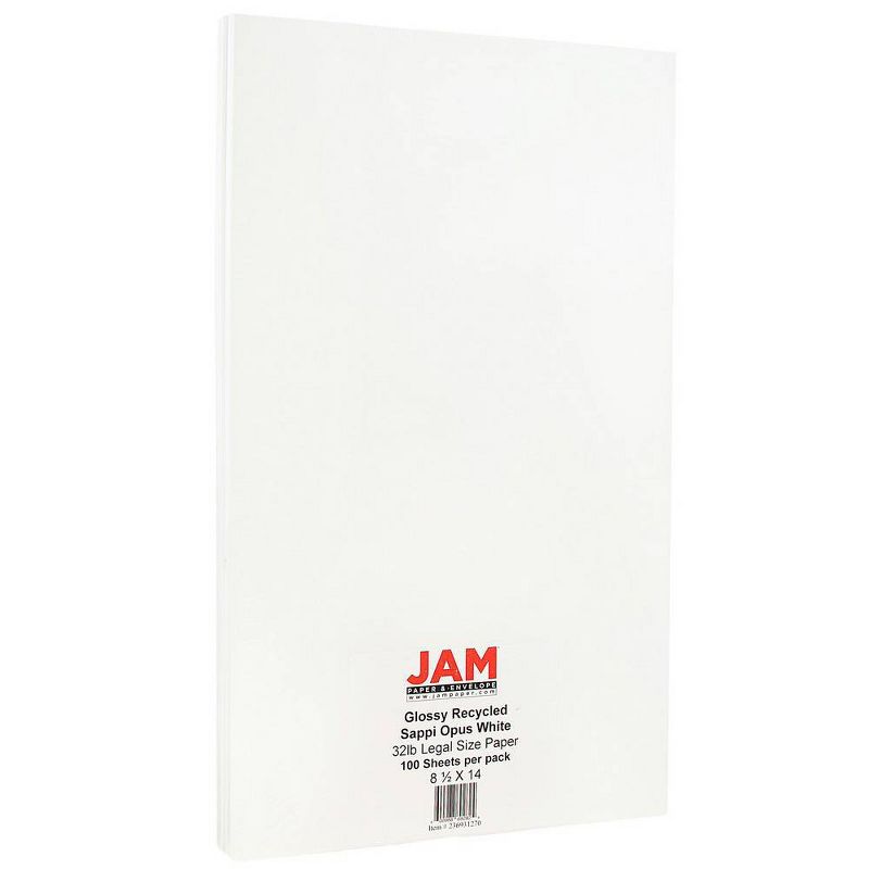 JAM Paper Glossy Legal 32lb 2-Sided Paper - 8.5 x 14 - White - 100 Sheets, 1 of 3