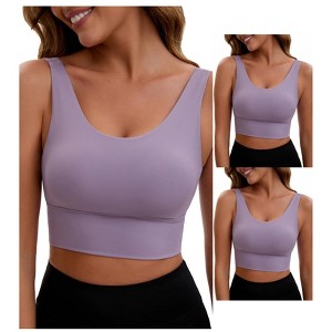 INSPIRE CHIC 3 Packs Women's V Back Wide Straps Full Coverage Sports Bras Longline Workout Padded Tank Top - 1 of 4