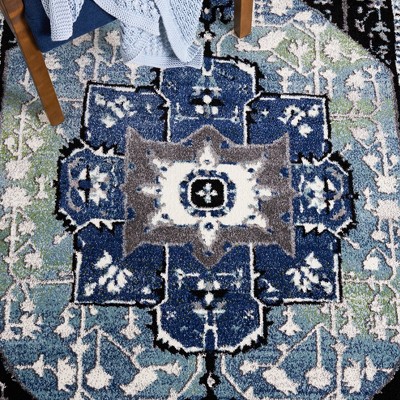 Antique Patina Blue Square Synthetic Area Rug - 6'7" x 6'7"