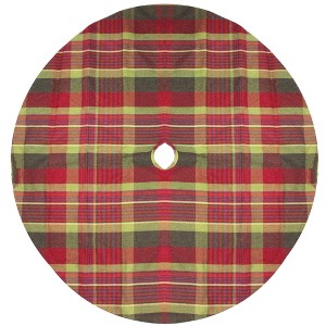 Northlight 48" Red and Green Plaid Rustic Woodland Christmas Tree Skirt with Green Trim - 1 of 3