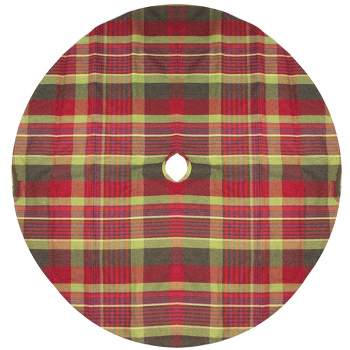 Northlight 48" Red and Green Plaid Rustic Woodland Christmas Tree Skirt with Green Trim