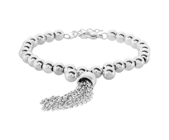 Women's Tassel Drop Beaded Bracelet - Silver - Size (6mm) 6.5"