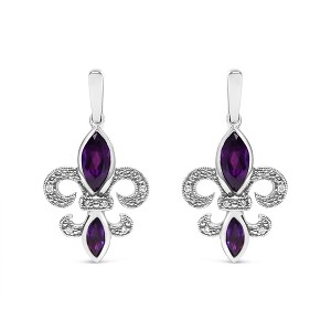 Haus of Brilliance Silver Marquise Amethyst and Diamond Accent Fleur De Lis Dangle Stud Earrings - 1 of 4