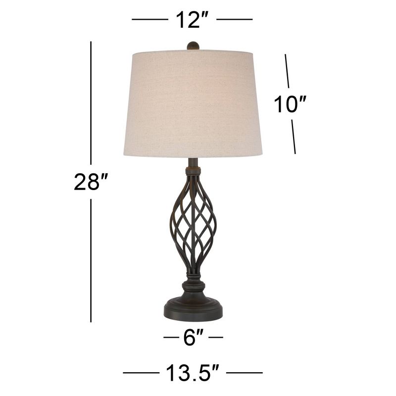 Franklin Iron Works Annie Modern Industrial Table Lamps 28" Tall Set of 2 Bronze Iron Cream Tapered Drum Shade for Bedroom Living Room Nightstand, 5 of 11