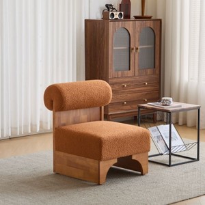 CAVINAS Modern Boucle Accent Chair with Rolled Backrest and Solid Wood Frame, Lounge Armchair for Living Room, Bedroom, or Office - 1 of 4
