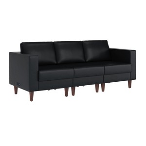 Flash Furniture HERCULES Artemis Upholstered Reception Sofa with 4 AC Outlets/2 USB/2 USB-C Ports and Wood Walnut Legs with Adjustable Floor Glides - 1 of 4