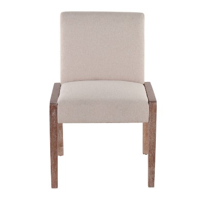 Set of 2 Beige Upholstered Dining Chairs with White Washed Wood Frame