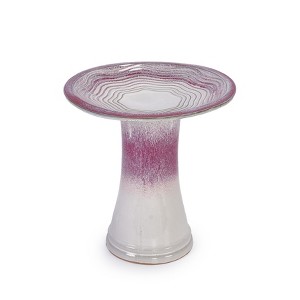 Gulches 20 Qt White Pink Ceramic Swirl Pattern Bird Bath with Rose Ombre Glossy Finish Outdoor (16x16x18 in) 1-Pack - 1 of 4