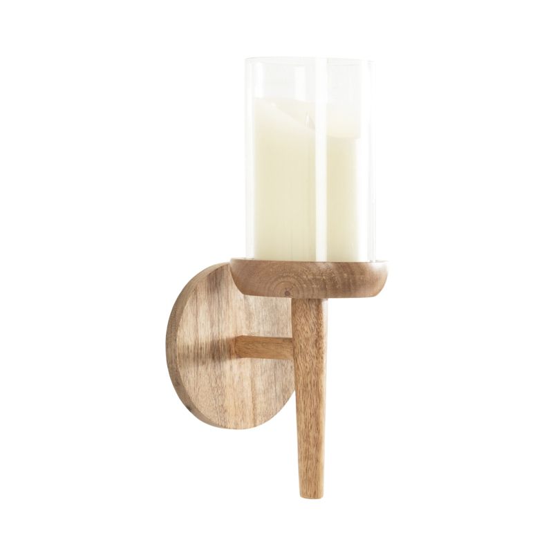Kate and Laurel Shae Wood and Glass Wall Sconce, 5x5x13, Natural, 1 of 13