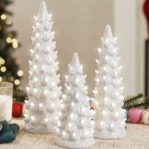 Best Choice Products Set of 3 XL Pre-Lit Hand-Painted Ceramic Tabletop Christmas Trees w/Warm White Lights  White - 1 of 4