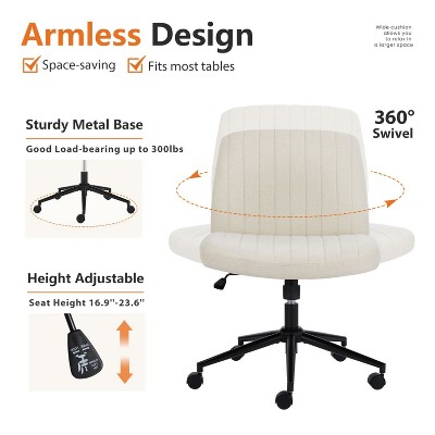 Beige Fabric Armless Swivel Task Chair with Wheels