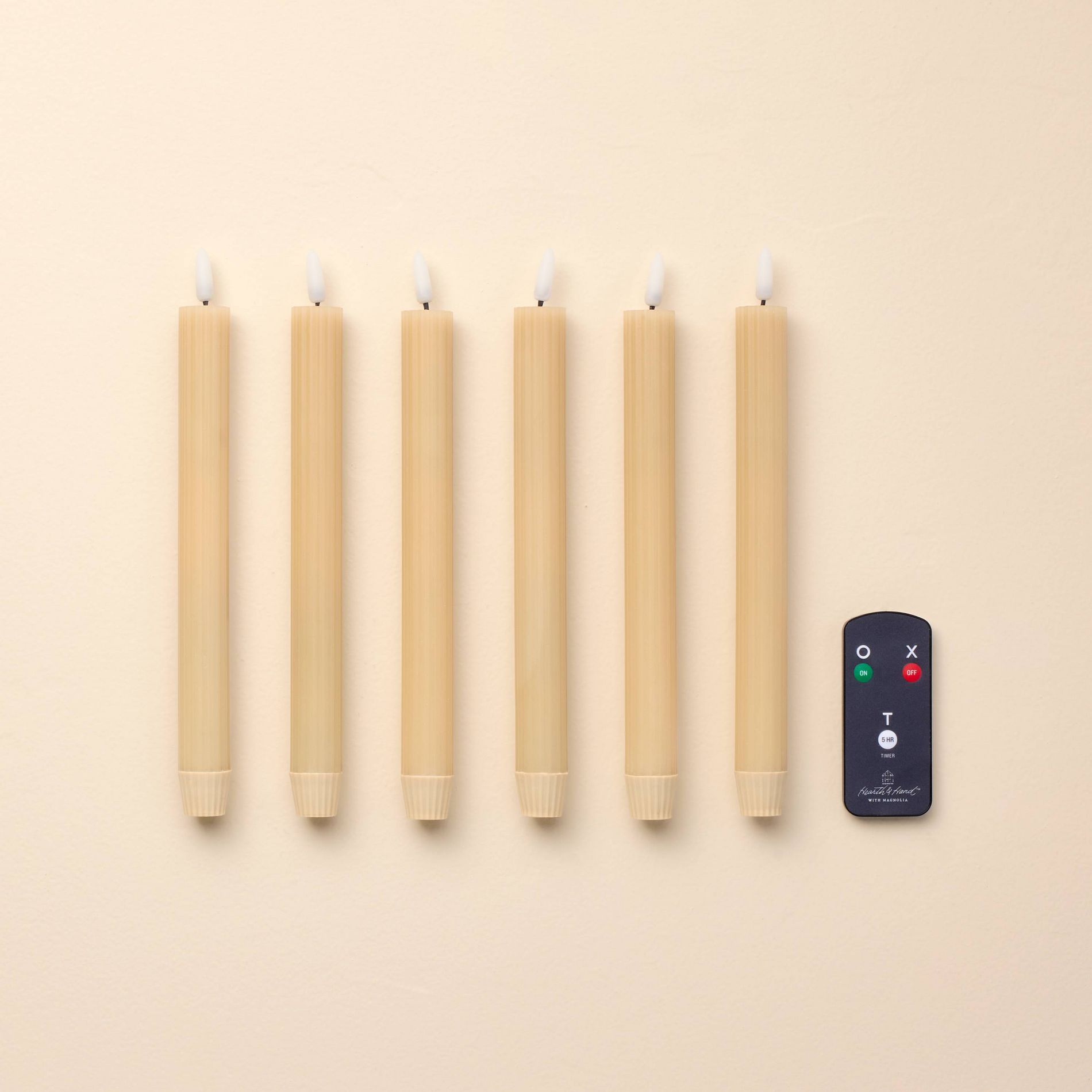 6pk Ribbed Flameless LED Taper Candles Honey - Hearth & Hand™ with Magnolia