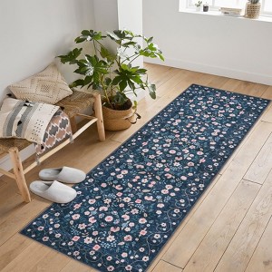 Washable Floral Rugs Soft Thin Flower Carpet Non Slip Low Pile Modern Printed Area Rug for Kids Room Living Room Bedroom - 1 of 4