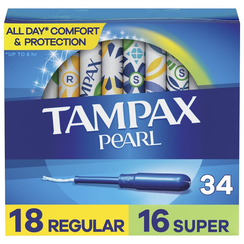 Tampax Pearl Tampons Regular/Super Absorbency with LeakGuard Braid -Duo Pack - Unscented - 34ct, 1 of 12