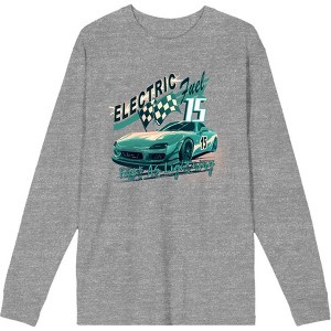 Car Fanatic Electric Fast Teal Sports Car Adult Crew Neck Long Sleeve Tee - 1 of 2