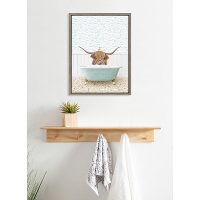Highland Cow and Duckling in Fish Bath Framed Canvas Art