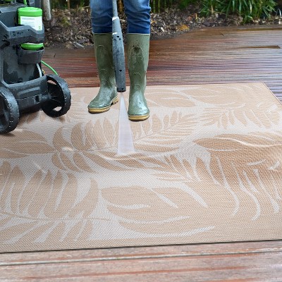 Tropical Floral Leaves 8' x 10' Flat Weave Washable Area Rug - Natural