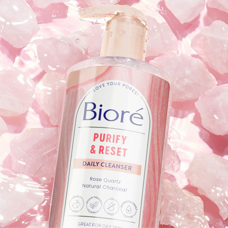 Biore Daily Purifying Cleanser, Oil Free Face Wash, Dermatologist Tested Rose Quartz + Charcoal - Scented - 6.77 fl oz, 4 of 11