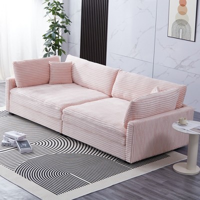 112" Corduroy Sofa, 4-Seater Lounge Sofa with Cushions and Throw Pillows, Modern Luxury Living Room Couch