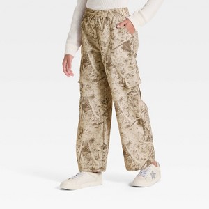 Girls' Nylon Wide Leg Cargo Pants - art class™ Tan - 1 of 3