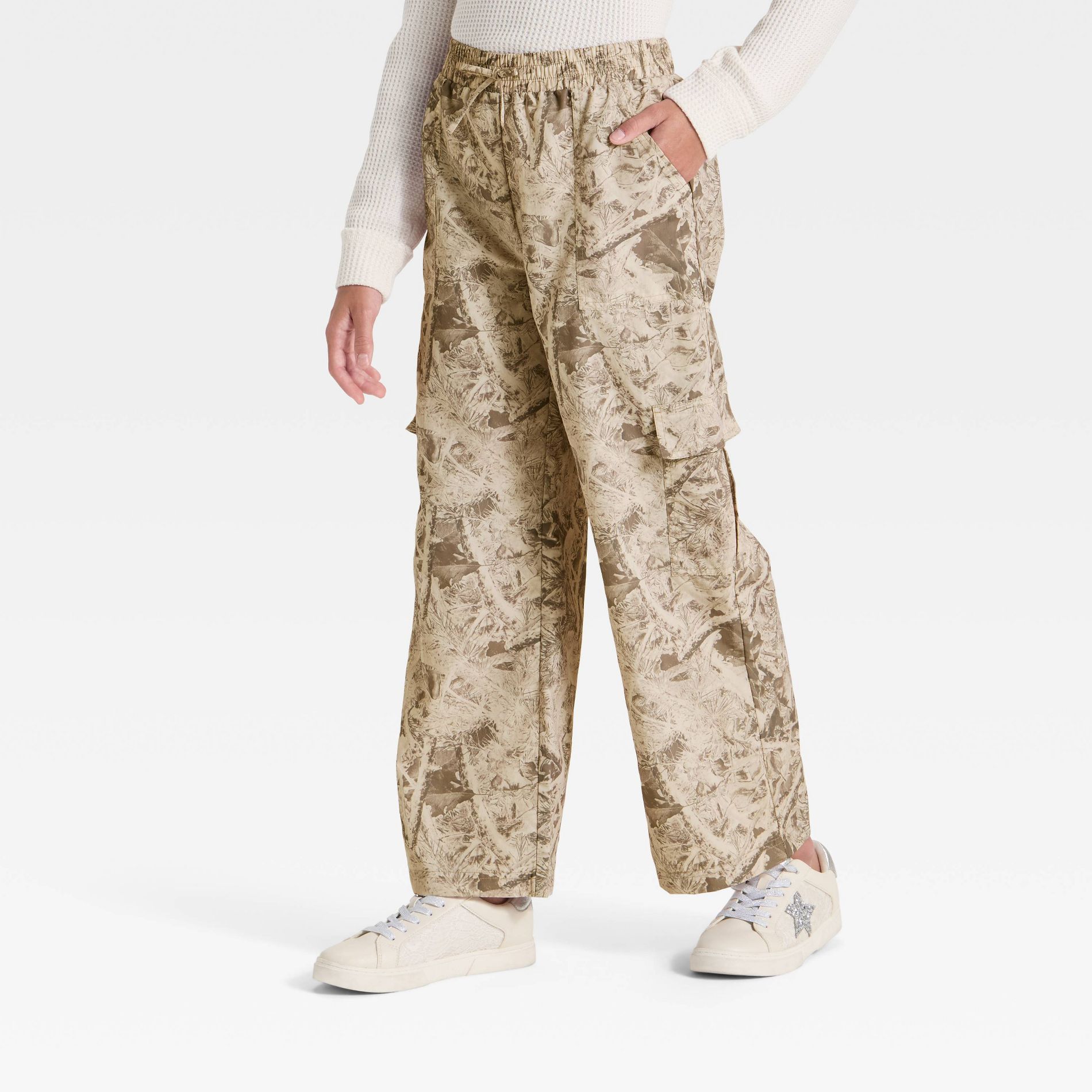 Girls' Nylon Wide Leg Cargo Pants - art class™ Tan